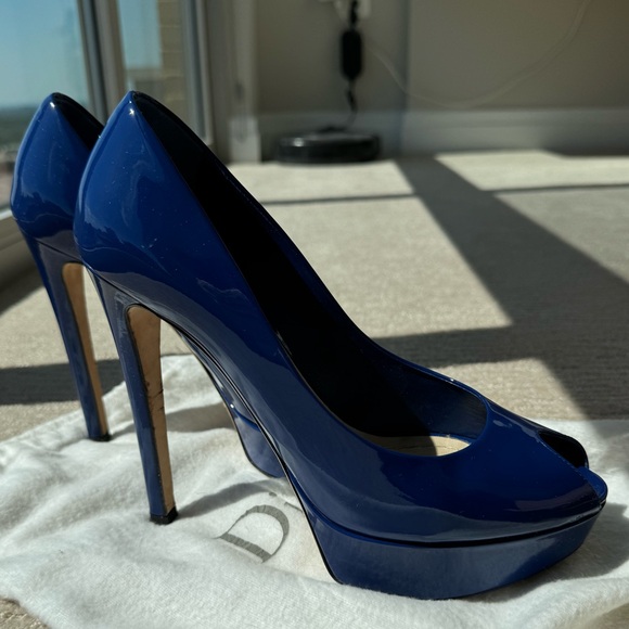 Dior Miss Dior Peep Toe Platform Pumps - Blue Patent Leather, Size 40.5 - Picture 4 of 9